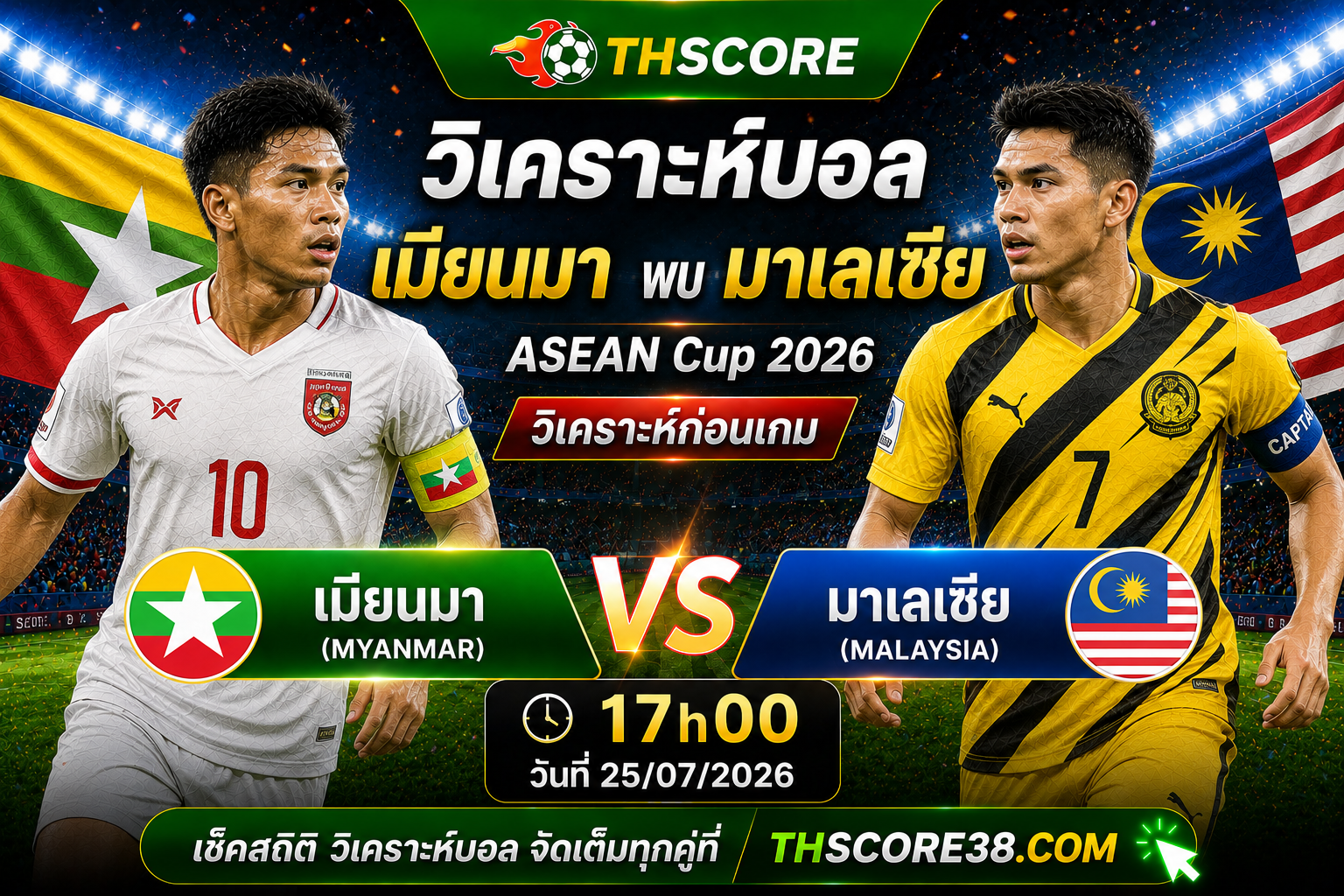 วิเคราะห์บอล เมียนมา พบ มาเลเซีย 17:00 น. 25/07/2026 – อาเซียน แชมเปียนชิพ